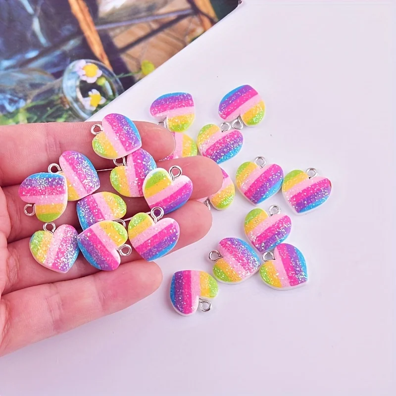 Resin Art Pendant - 10 stuks kleurrijke hartvormige harscharms, schattige