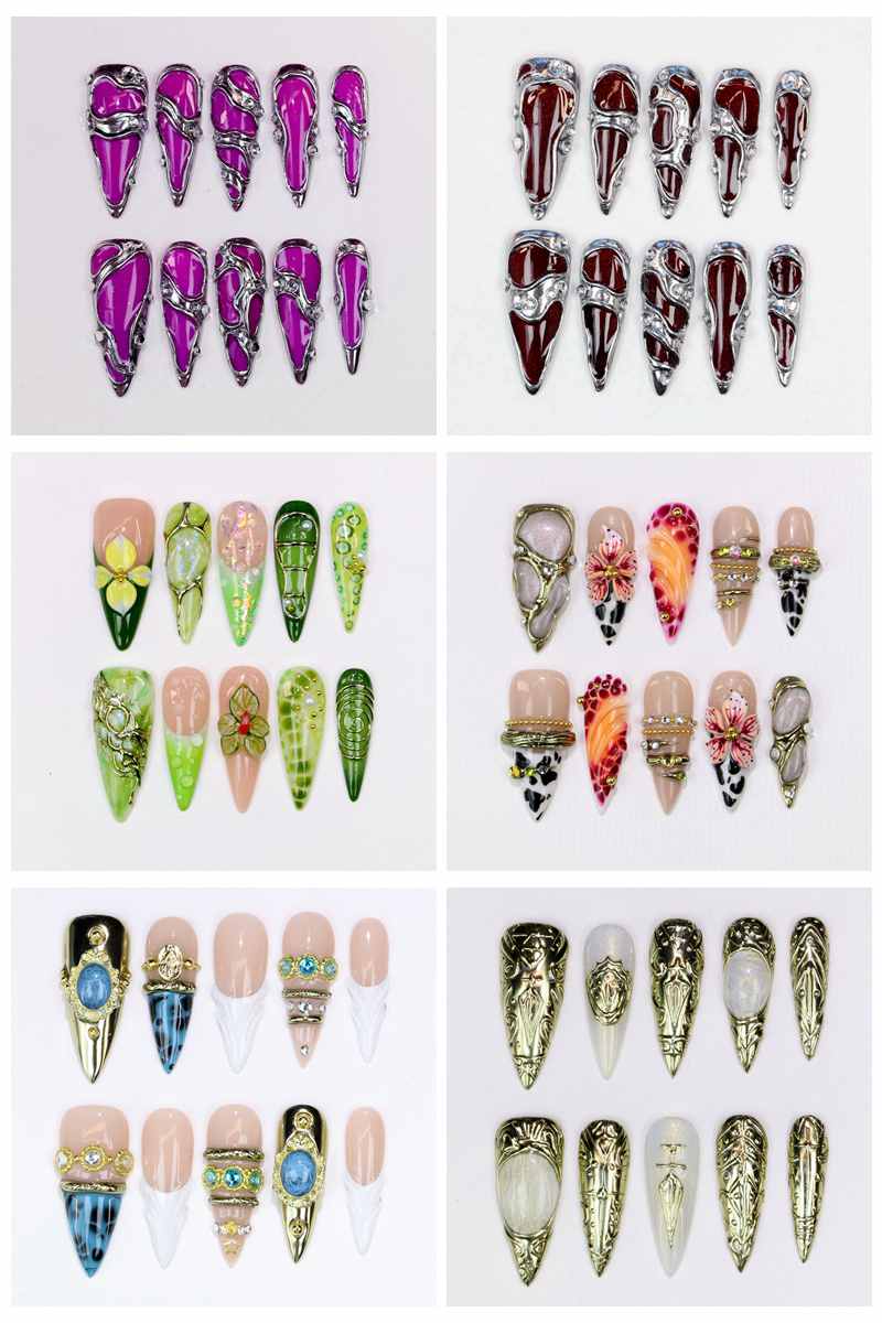 Resin Art Design - 10 stuks lange stiletto opzetnagels, glanzend,